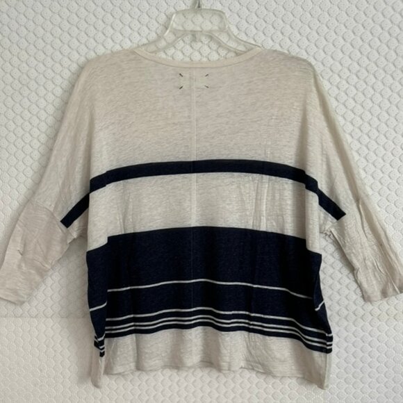 Lou & Grey 100% Linen V Neck 3/4 Sleeve Blue Ivory Stripe Top Size XS VG Cond - Picture 4 of 5